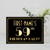 59e verjaardag: Art Deco Kijk "59", met naam Folie Uitnodiging (Staand Voorkant)