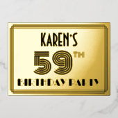 59e verjaardag — Art Deco Style "59" en naam Folie Uitnodiging (Voorkant)