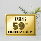 59e verjaardag — Art Deco Style "59" en naam Folie Uitnodiging (Staand Voorkant)