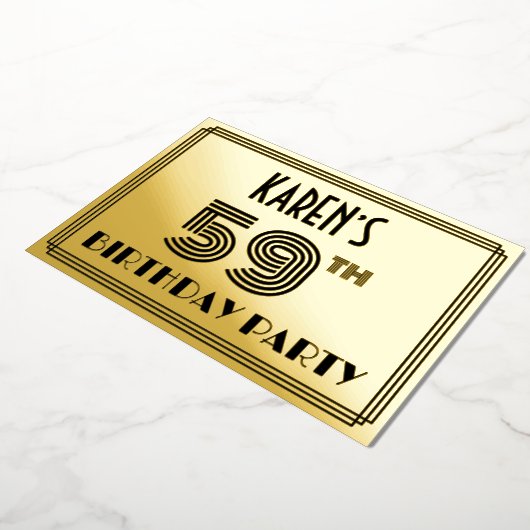 59e verjaardag — Art Deco Style "59" en naam Folie Uitnodiging (Gedraaid)