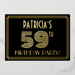 59e verjaardag — Art Deco Style "59" + Naam Folie Uitnodiging
