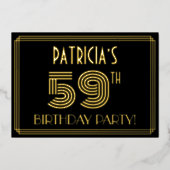 59e verjaardag — Art Deco Style "59" + Naam Folie Uitnodiging (Voorkant)