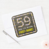 59e verjaardag: Bloemennummer, Faux Wood Look, Naa Vierkante Sticker (Envelop)
