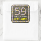 59e verjaardag: Bloemennummer, Faux Wood Look, Naa Vierkante Sticker (Tas)