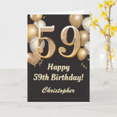59e verjaardag Confetti zwarte en gouden ballonnen Kaart (Gele Bloem)