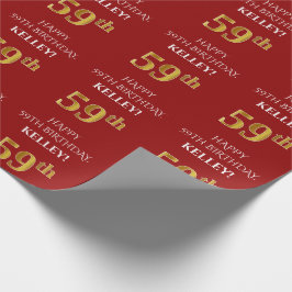 59e verjaardag: Elegant, Rood, Faux Gold Look Cadeaupapier