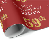 59e verjaardag: Elegant, Rood, Faux Gold Look Cadeaupapier (Rol Hoek)