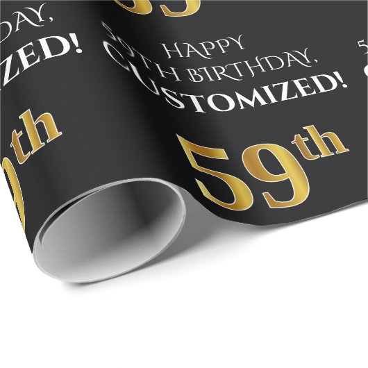 59e verjaardag: Elegant, zwart, Faux Gold look Cadeaupapier (Rol Hoek)