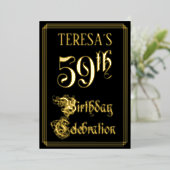 59e verjaardag — Fancy script en aangepaste naam Folie Uitnodiging (Staand Voorkant)