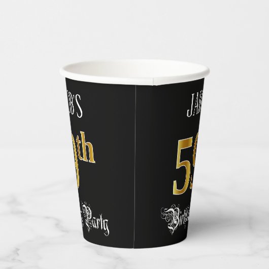 59e verjaardag — Fancy script, Faux Gold look Papieren Bekers (Rechts)