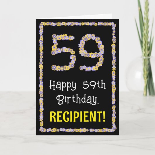 59e verjaardag: Floral Flowers Number, Custom Name Kaart (Voorkant)