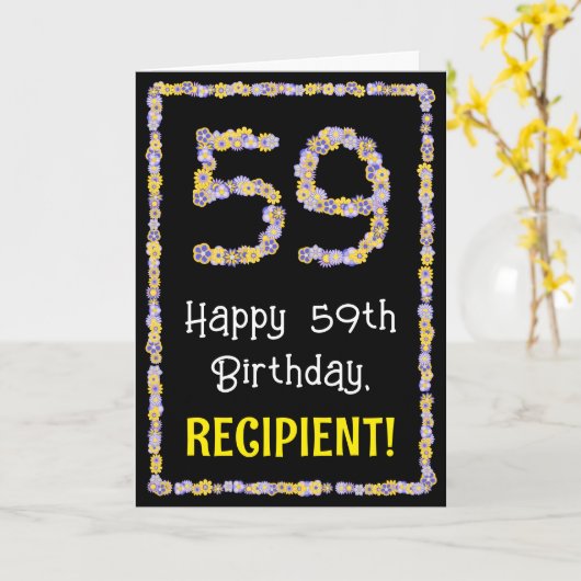 59e verjaardag: Floral Flowers Number, Custom Name Kaart (Gele Bloem)