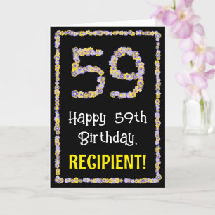 59e verjaardag: Floral Flowers Number, Custom Name Kaart