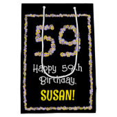 59e verjaardag: Floral Flowers Number, Custom Name Medium Cadeauzakje (Achterkant)