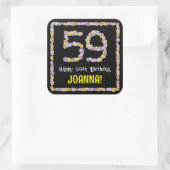 59e verjaardag: Floral Flowers Number, Custom Name Vierkante Sticker (Tas)