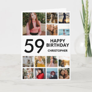 59e verjaardag Foto Collage 13 Foto's Black White Kaart