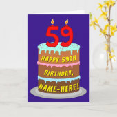 59e verjaardag: Fun Cake and Candles + Custom Name Kaart (Gele Bloem)