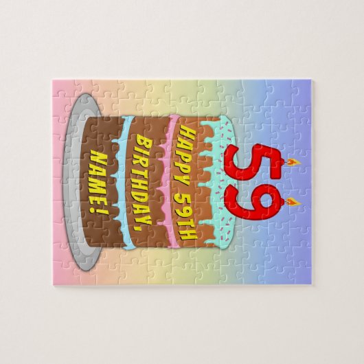 59e verjaardag: Fun Cake and Candles + Custom Name Legpuzzel (Horizontaal)