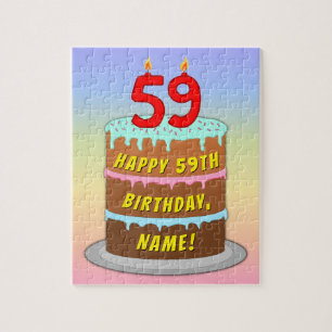 59e verjaardag: Fun Cake and Candles + Custom Name Legpuzzel