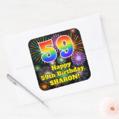 59e verjaardag: Fun Fireworks Kijk, regenboog # 59 Vierkante Sticker (Envelop)