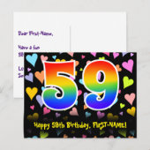 59e verjaardag: Fun Hearts Pattern, Regenboog 59 Briefkaart (Voorkant / Achterkant)