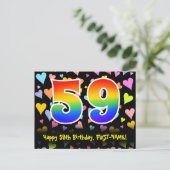 59e verjaardag: Fun Hearts Pattern, Regenboog 59 Briefkaart (Staand voorkant)