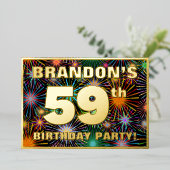 59e verjaardag — Fun, kleurrijke Fireworks look Folie Uitnodiging (Staand Voorkant)