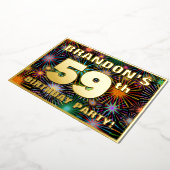 59e verjaardag — Fun, kleurrijke Fireworks look Folie Uitnodiging (Gedraaid)