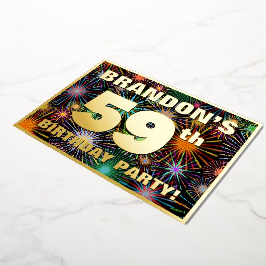 59e verjaardag — Fun, kleurrijke Fireworks look Folie Uitnodiging (Gedraaid)