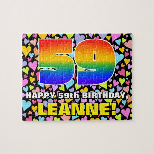 59e verjaardag — Fun, liefhebbende hartvormen + "5 Legpuzzel (Horizontaal)