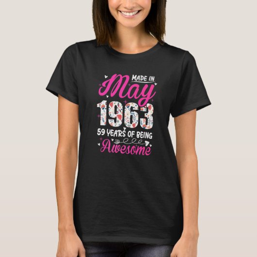 59e verjaardag Geweldige sinds mei 1963 Floral T-shirt (Voorkant)