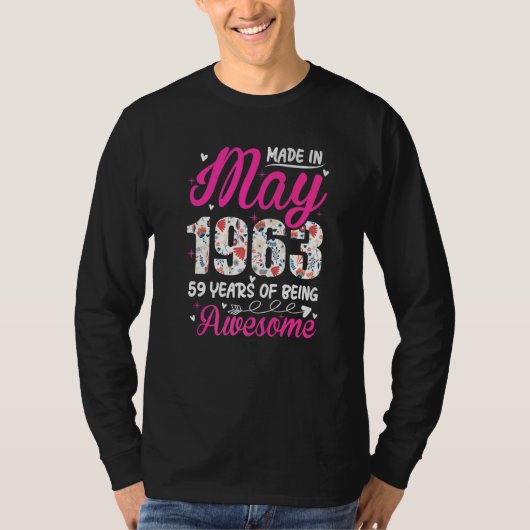 59e verjaardag Geweldige sinds mei 1963 Floral T-shirt (Voorkant)