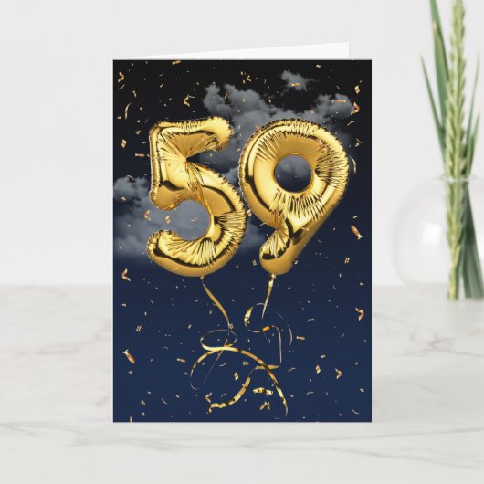 59e verjaardag Gold Mylar ballon en Confetti Card Kaart (Voorkant)