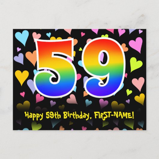 59e verjaardag: Hartjes patroon, Regenboog 59 Briefkaart (Voorkant)