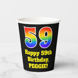 59e verjaardag: Kleurrijk, Leuk, Spannend, Regenbo Papieren Bekers