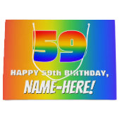 59e verjaardag: kleurrijk, vun regenboogpatroon #  groot cadeauzakje (Voorkant)