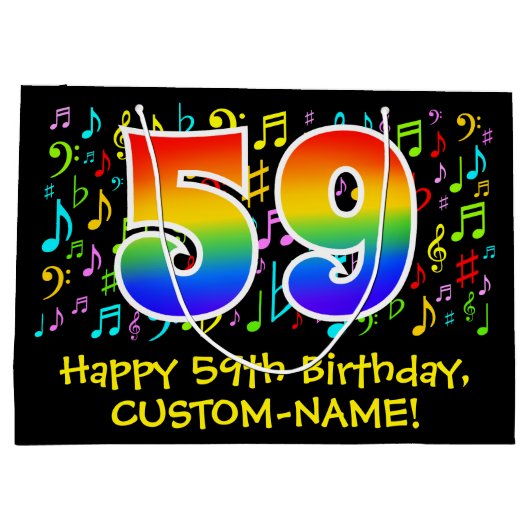 59e verjaardag - Kleurrijke muzieksymbolen, Rainbo Groot Cadeauzakje (Achterkant)