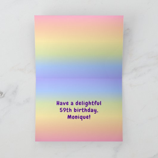 59e verjaardag: kleurrijke regenboog # 59, Naam va Kaart (Binnen)