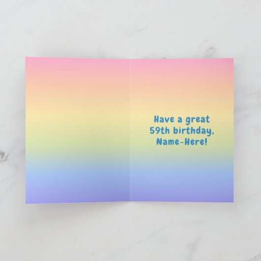 59e verjaardag: kleurrijke regenboog # 59, Naam va Kaart (Binnen)