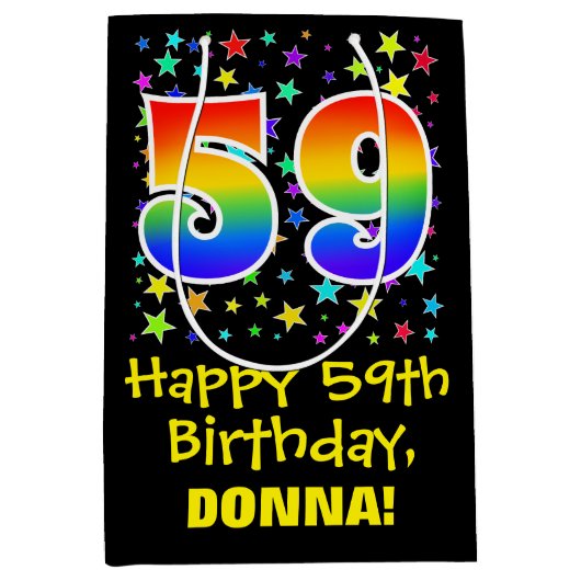 59e verjaardag: Kleurrijke Sterren Patroon & Regen Medium Cadeauzakje (Voorkant)