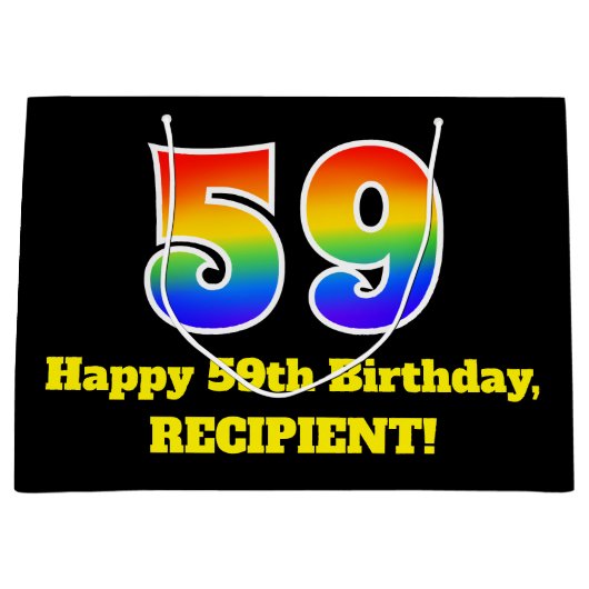 59e verjaardag ~ Leuk, Kleurrijk, Levendig, Regenb Groot Cadeauzakje (Voorkant)