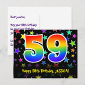 59e verjaardag: leuk sterrenpatroon, regenboog 59, briefkaart (Voorkant / Achterkant)