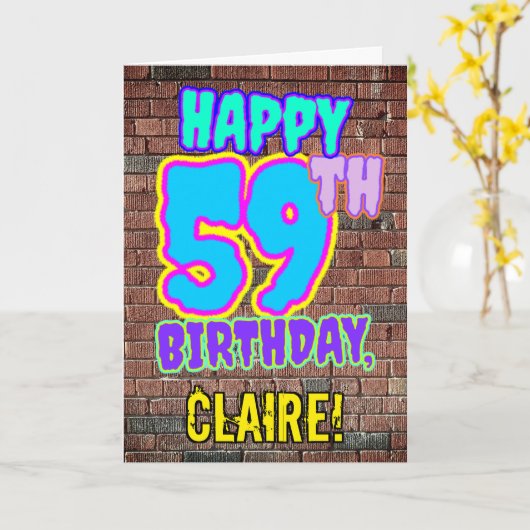 59e verjaardag - Leuk, Urban Graffiti geïnspireerd Kaart (Gele Bloem)