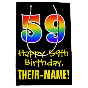 59e verjaardag: Leuk, Vet, Kleurrijk, Regenboog "5 Medium Cadeauzakje