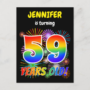 59e verjaardag - Leuk vuurwerk, Rainbow Look "59" Briefkaart