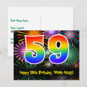 59e verjaardag – leuk vuurwerkpatroon + regenboog  briefkaart (Voorkant / Achterkant)