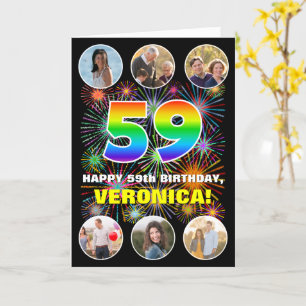 59e verjaardag: Leuke regenboog #, Aangepaste naam Kaart