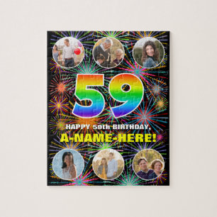 59e verjaardag: Leuke regenboog #, aangepaste naam Legpuzzel