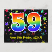 59e Verjaardag: Leuke Sterren Patroon, Regenboog 5 Briefkaart (Voorkant)