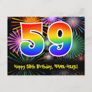 59e Verjaardag – Leuke Vuurwerk Patroon + Regenboo Briefkaart
